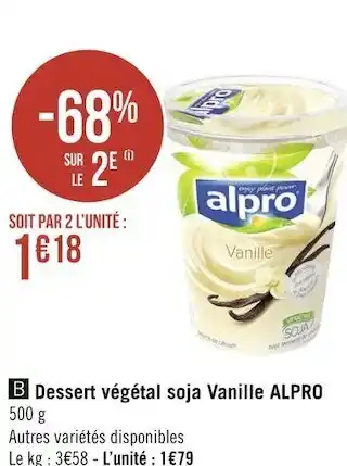 Géant Casino Alpro dessert végétal soja vanille offre