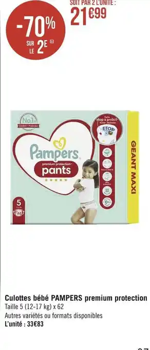 Géant Casino Pampers culottes bébé premium protection offre