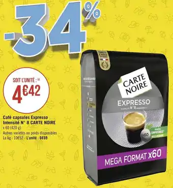 Géant Casino Carte noire café capsules expresso intensité n° 8 offre