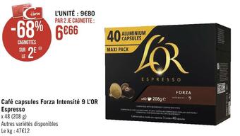 Géant Casino L’or café capsules forza intensité 9 espresso offre