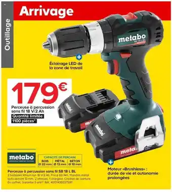 Castorama Perceuse à Percussion Sans Fil 18 V-2 Ah Metabo offre