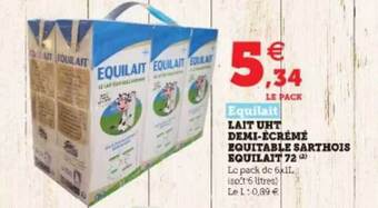 Hyper U Lait Uht Demi-écrémé équitable Sarthois équilait 72 offre