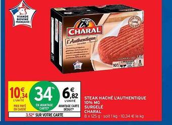 Intermarché Hyper Steak Haché L'authentique 10% Mg Surgelé Charal offre