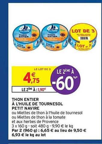 Intermarché Hyper Thon Entier à L'huile De Tournesol Petit Navire offre
