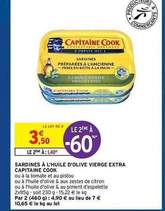 Intermarché Hyper Sardines à L'huile D'olive Vierge Extra Capitaine Cook offre