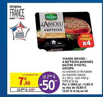 Intermarché Hyper Viande Bovine : 4 Biftecks Marinés Maître D'hôtel Socopa offre