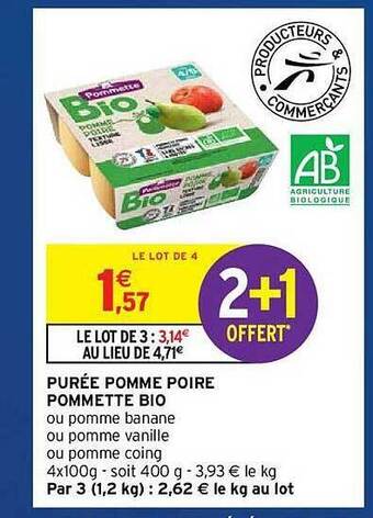 Intermarché Hyper Purée Pomme Poire Pommette Bio offre