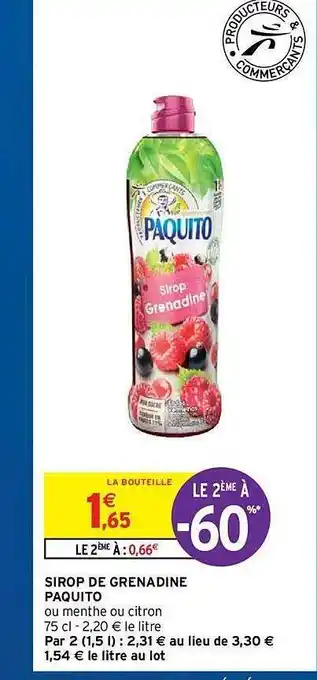 Intermarché Hyper Sirop De Grenadine Paquito offre