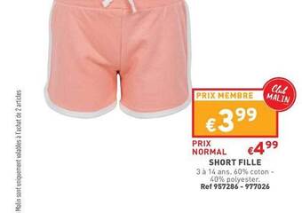 Trafic Short Fille offre