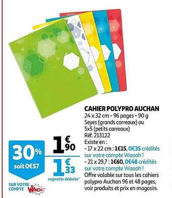 Auchan Cahier Polypro Auchan offre