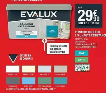 Brico Dépôt Peinture Couleur 2,5l Haute Résistance Evalux offre