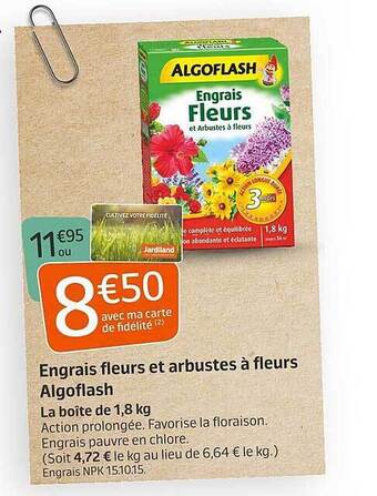 Jardiland Engrais Fleurs Et Arbustes à Fleurs Algoflash offre