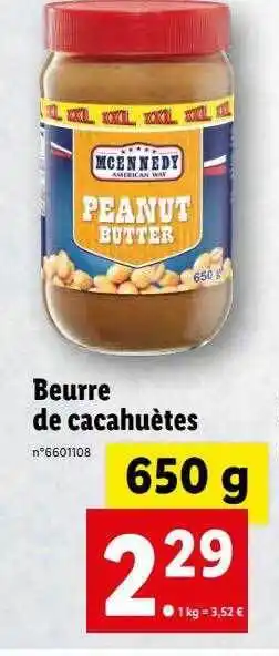 Lidl Beurre De Cacahuètes Mcennedy offre