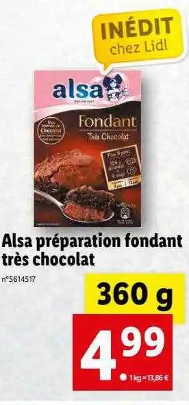 Lidl Alsa Préparation Fondant Très Chocolat offre