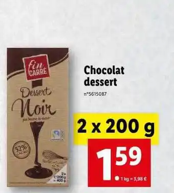 Lidl Chocolat Dessert Fin Carré offre