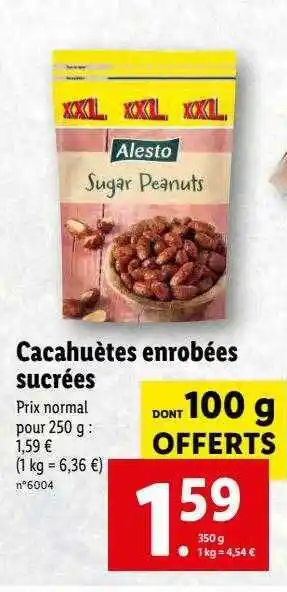 Lidl Cacahuètes Enrobées Sucrées Alesto offre