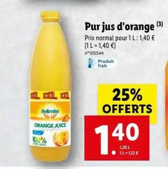Lidl Pur Jus D'orange Solevita offre