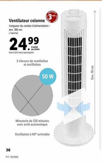 Lidl Ventilateur Colonne offre
