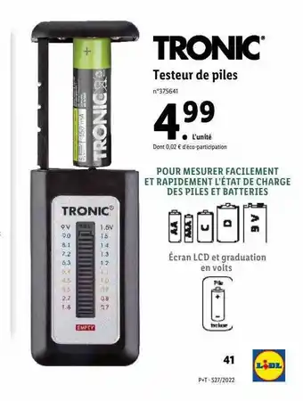 Lidl Tronic Testeur De Piles offre