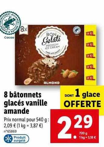 Lidl 8 Bâtonnets Glacés Vanille Amande offre