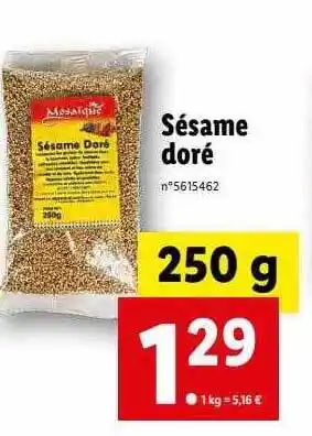 Lidl Sésame Doré offre