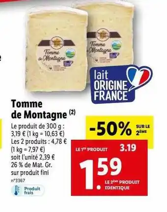Lidl Tomme De Montagne offre