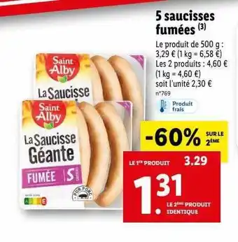 Lidl 5 Saucisses Fumées offre