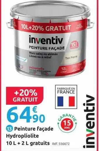 Mr Bricolage Peinture Façade Hydropliolite 10l + 2l Gratuits Inventiv offre