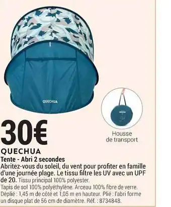 Decathlon Quechua Tente - Abri 2 Secondes offre