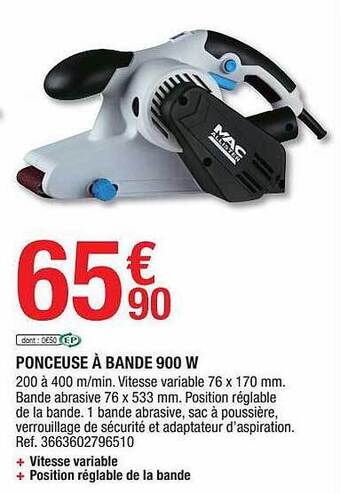 Brico Dépôt Ponceuse à Bande 900 W offre