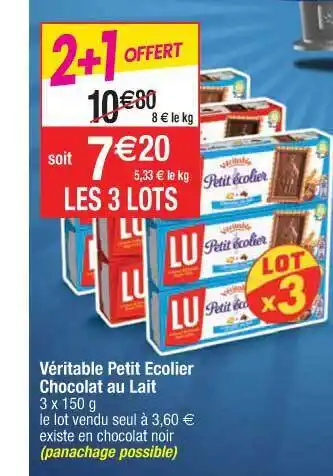 Cora x Carrefour Véritable Petit écolier Chocolat Au Lait Lu offre