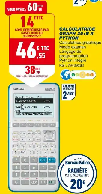 Bureau Vallée Casio calculatrice graph 35+e ii python offre