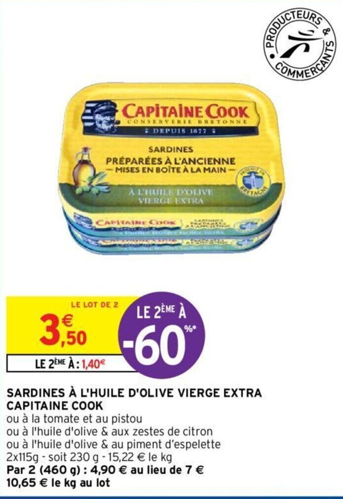 Promo Sardines à l'huile d'olive vierge extra capitaine cook chez