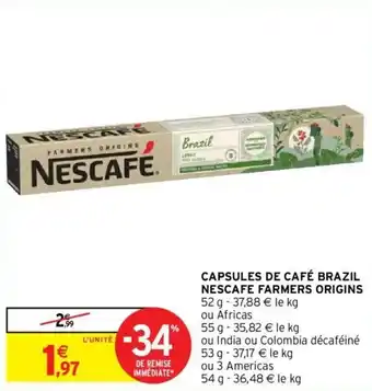 Intermarché Capsules de café brazil nescafe farmers origins offre