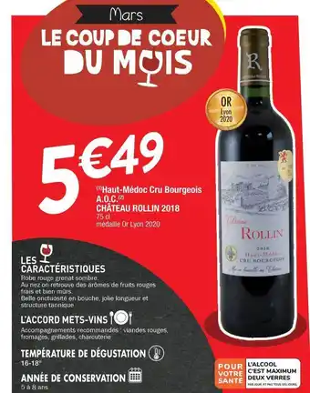 Cora x Carrefour Haut-médoc Cru Bourgeois A.o.c. Château Rollin 2018 offre