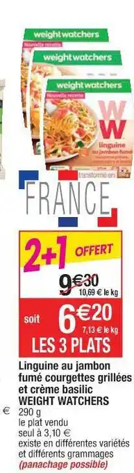 Cora x Carrefour Linguine Au Jambon Fumé Courgettes Grillées Et Crème Basilic Weight Watchers offre