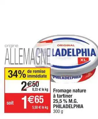 Fromage Nature Ă Tartiner 25,5% M.g. Philadelphia