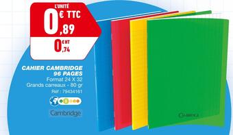 Bureau Vallée Cambridge cahier offre