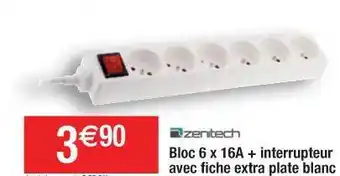 Cora x Carrefour Bloc 6 X 16a + Interrupteur Avec Fiche Extra Plate Blanc Zentech offre