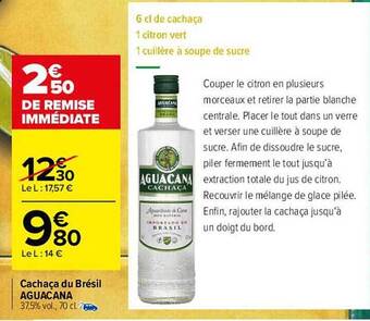 Carrefour Cachaça Du Brésil Aguacana offre