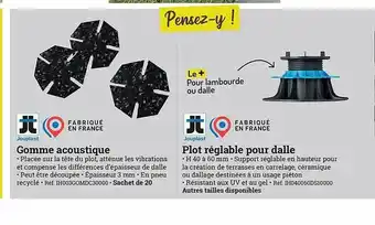 Espace emeraude Gomme Acoustique Ou Plot Réglable Pour Dalle Jouplast offre