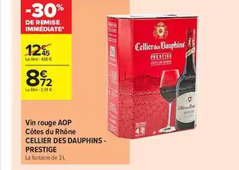 Carrefour Contact Vin Rouge Aop Côtes Du Rhône Cellier Des Dauphins - Prestige offre