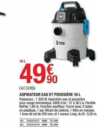Brico Dépôt Aspirateur Eau Et Poussière 16l offre