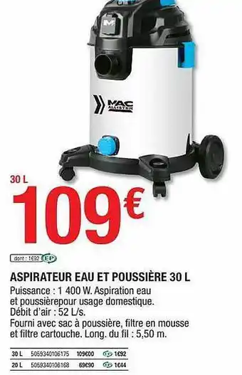 Brico Dépôt Aspirateur Eau Et Poussière 30l offre