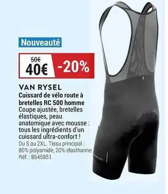 Decathlon Van Rysel Cuissard De Vélo Route à Bretelles Rc 500 Homme offre
