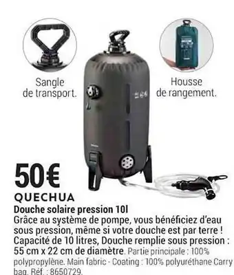 Decathlon Quechua Douche Solaire Pression 10l offre