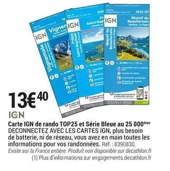 Decathlon Carte Ign De Rando Top25 Et Série Bleue Au 25000ème offre