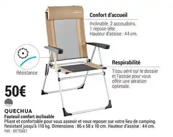 Decathlon Quechua Fauteuil Confort Inclinable offre