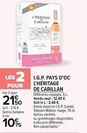 Carrefour Market I.g.p. Pays D'oc L'héritage De Carillan offre