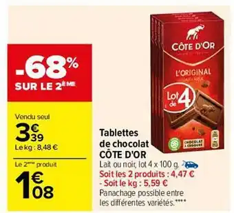 Carrefour Tablettes De Chocolat Côte D'or offre